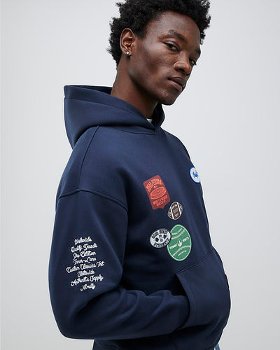 Navy Oversized Fit Badge Hoodie