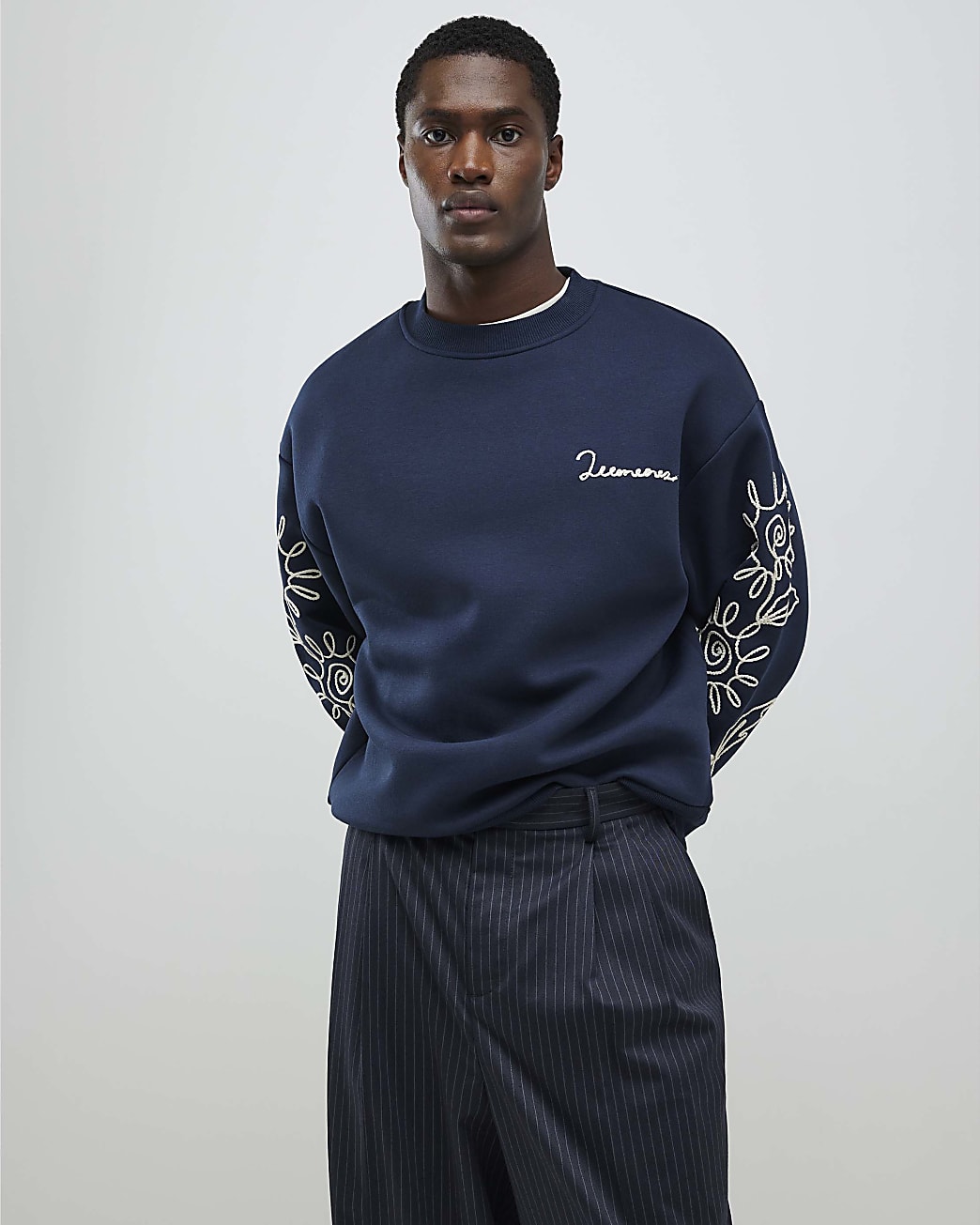 Navy Regular Fit Floral Rope Sweatshirt