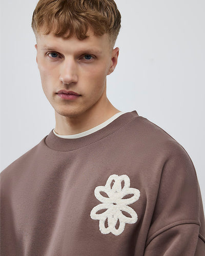 Brown Oversized Fit Floral Rope Sweatshirt