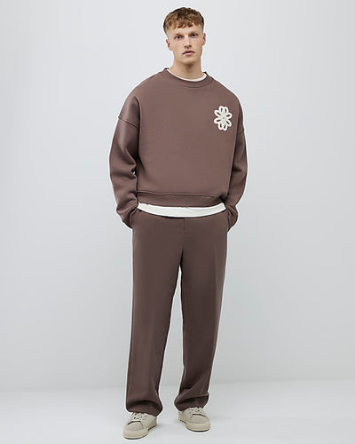 Brown Oversized Fit Floral Rope Sweatshirt