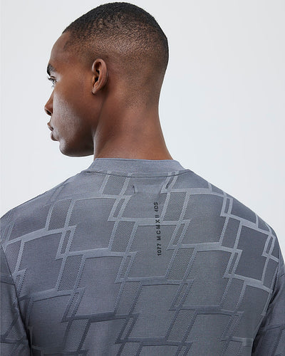Grey Slim Fit Textured Geometric T-Shirt