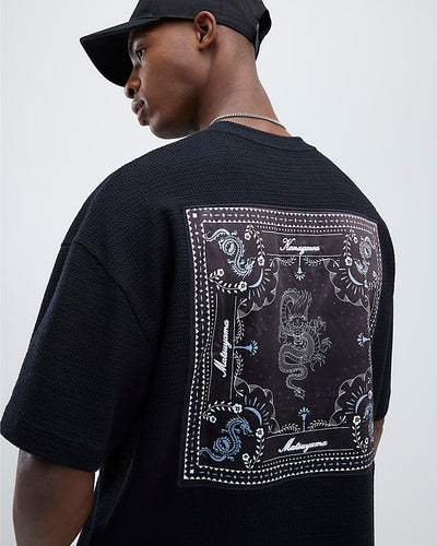 Black Textured Japanese Patch T-Shirt