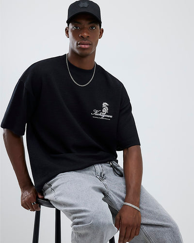 Black Textured Japanese Patch T-Shirt