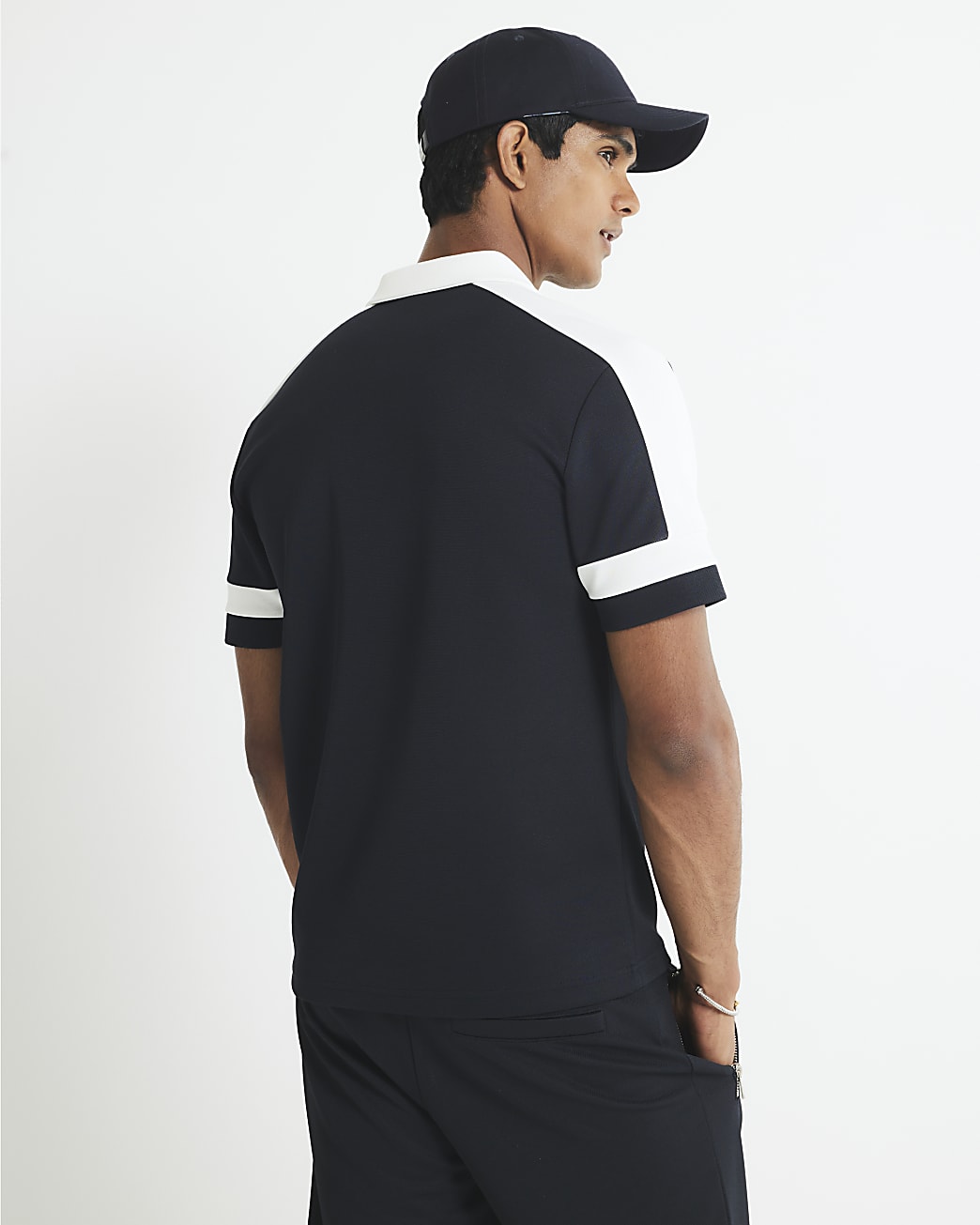Navy Slim Fit Open Collar Polo Shirt