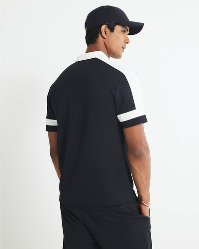 Navy Slim Fit Open Collar Polo Shirt