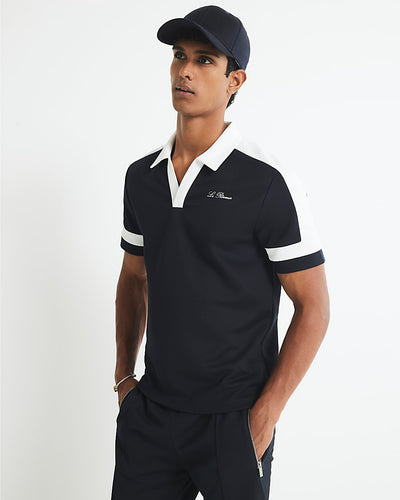 Navy Slim Fit Open Collar Polo Shirt