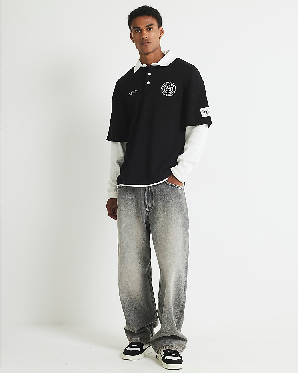 Black L'equipe Badge Double Layer Polo Shirt