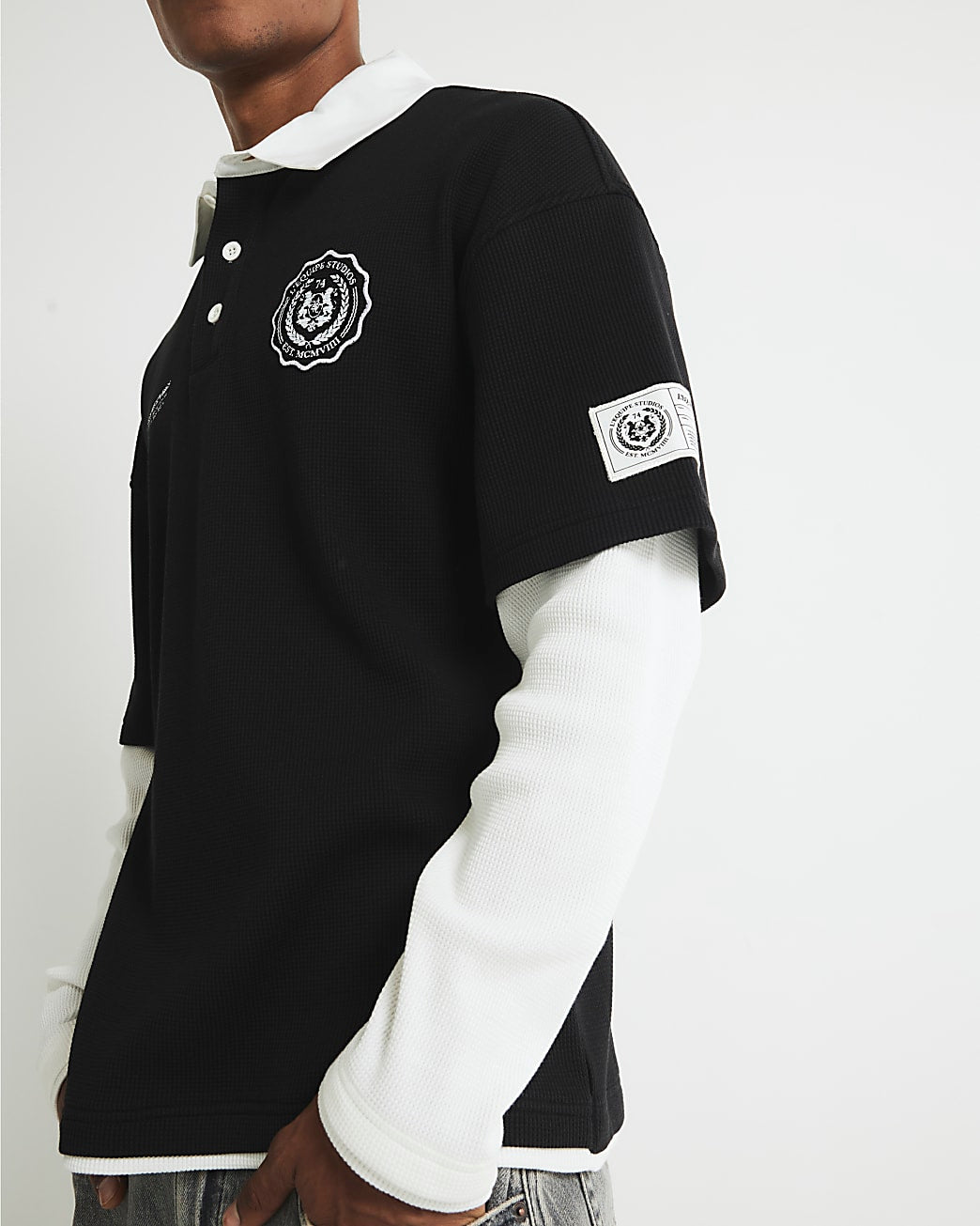 Black L'equipe Badge Double Layer Polo Shirt