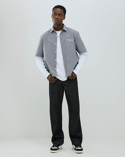 Black Regular Fit Double Layer Check Shirt