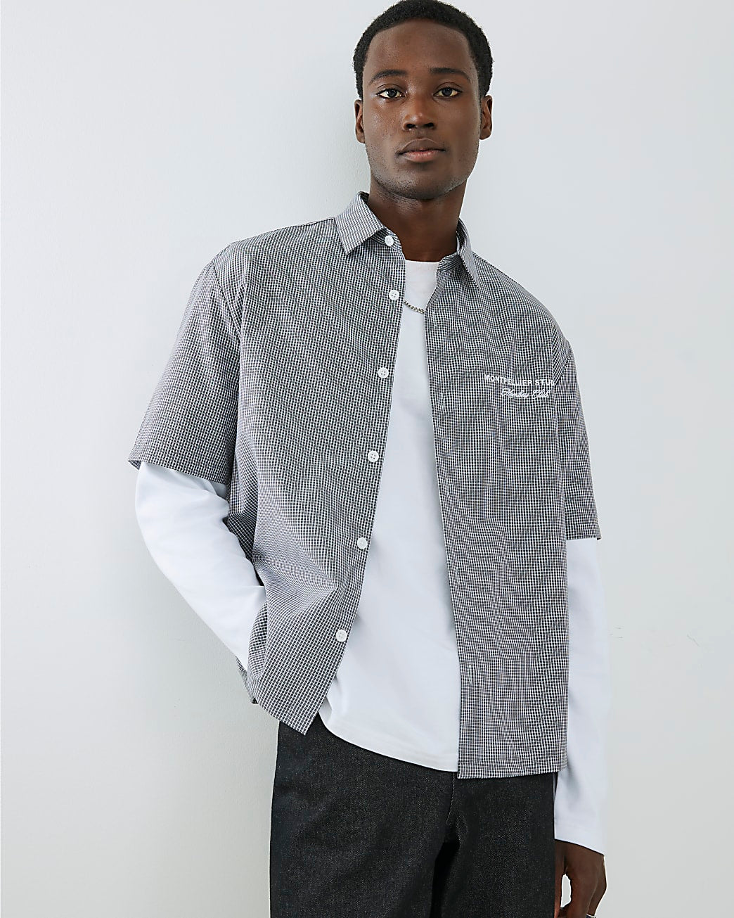 Black Regular Fit Double Layer Check Shirt