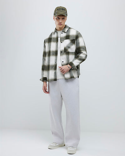 Green Curved hem Checked Overshirt