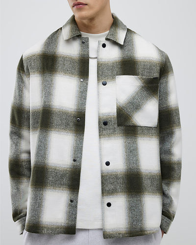 Green Curved hem Checked Overshirt