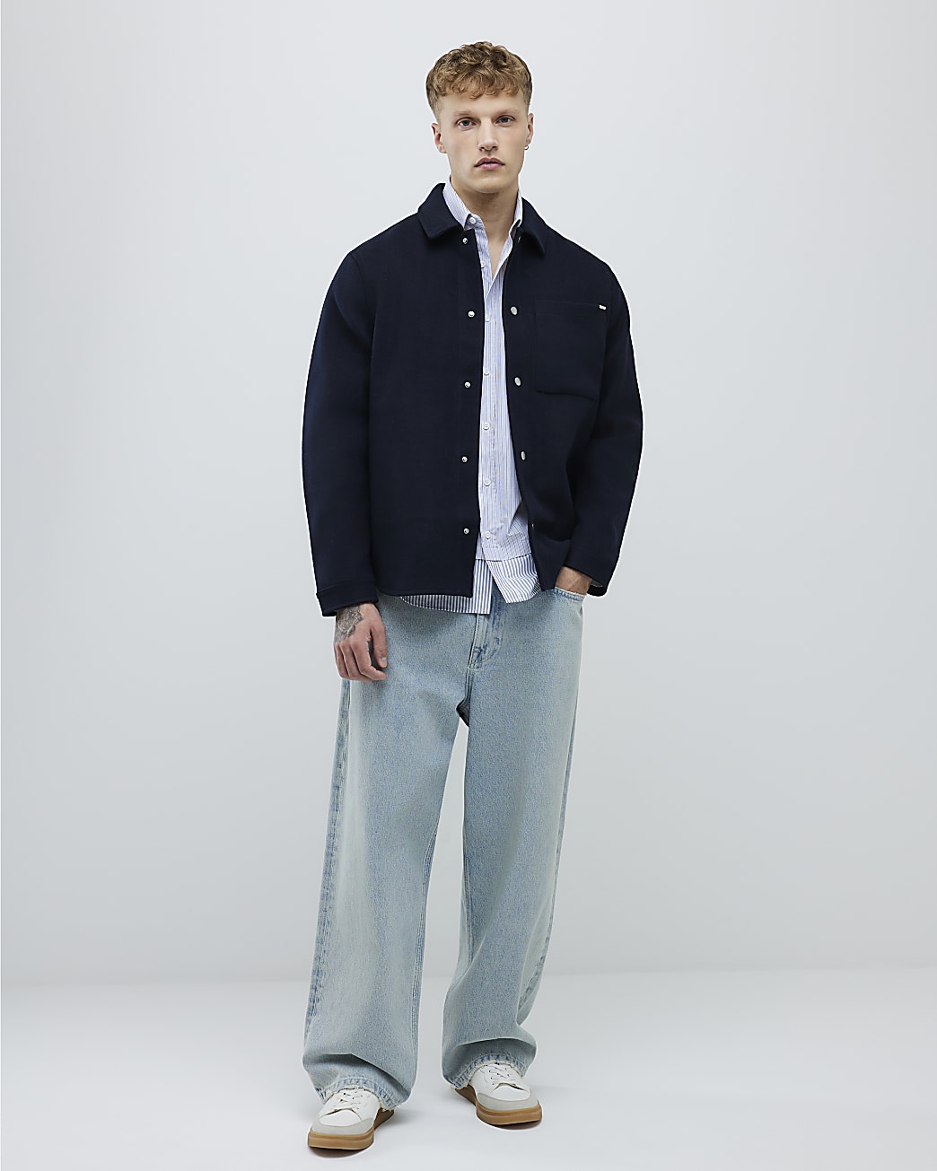 Navy Curved Hem Overshirt