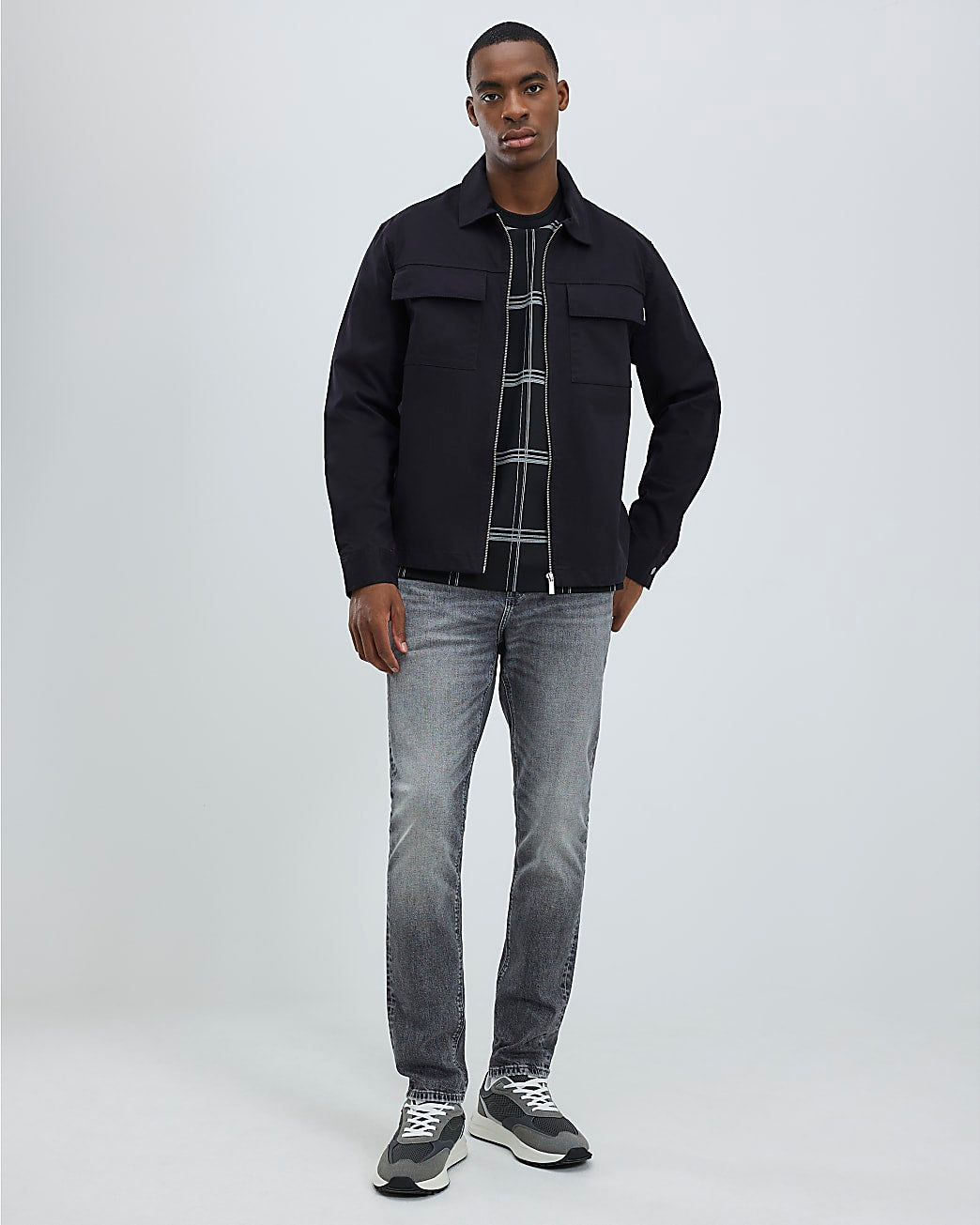 Black Regular Fit Zipped Overshirt