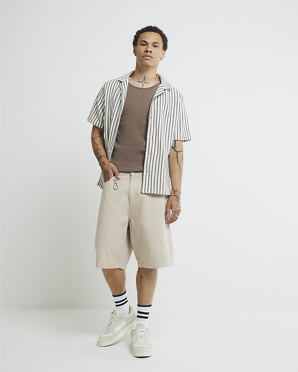 Cream Regular Fit Stripe Textured Shirt