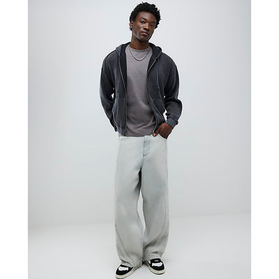 Black Washed Zip Through Hoodie