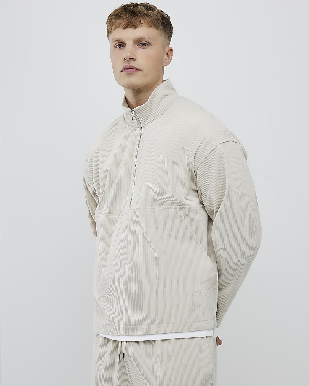 Beige Corduroy Wide Leg Joggers