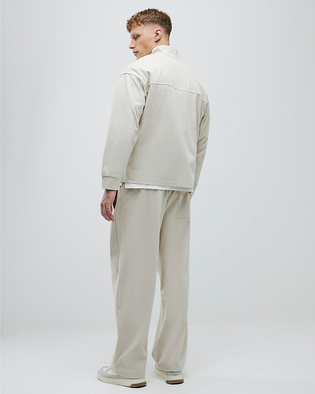 Beige Corduroy Wide Leg Joggers