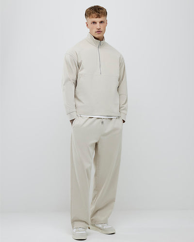 Beige Regular Fit Corduroy Funnel Sweatshirt
