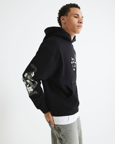 Black Embroidered Floral Snake Print Hoodie