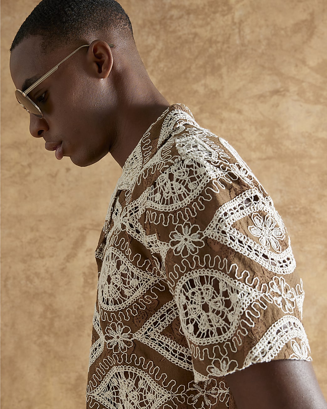 Brown Regular Fit Eye Crochet Shirt