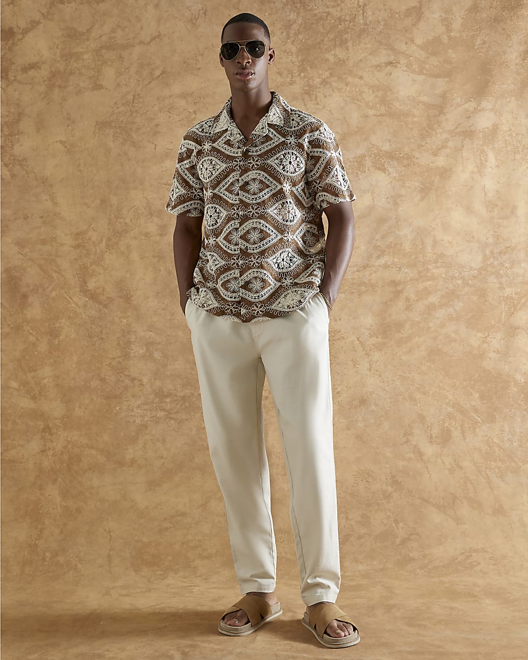 Brown Regular Fit Eye Crochet Shirt