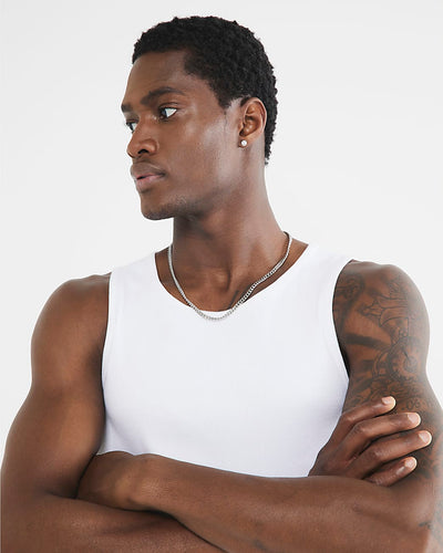 White muscle fit stretch Rib Vest